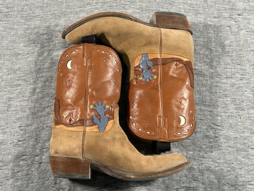 Lucchese Nick Fouquet Boots Mens 11 Desert Sands Embroidery Flowering Cactus
